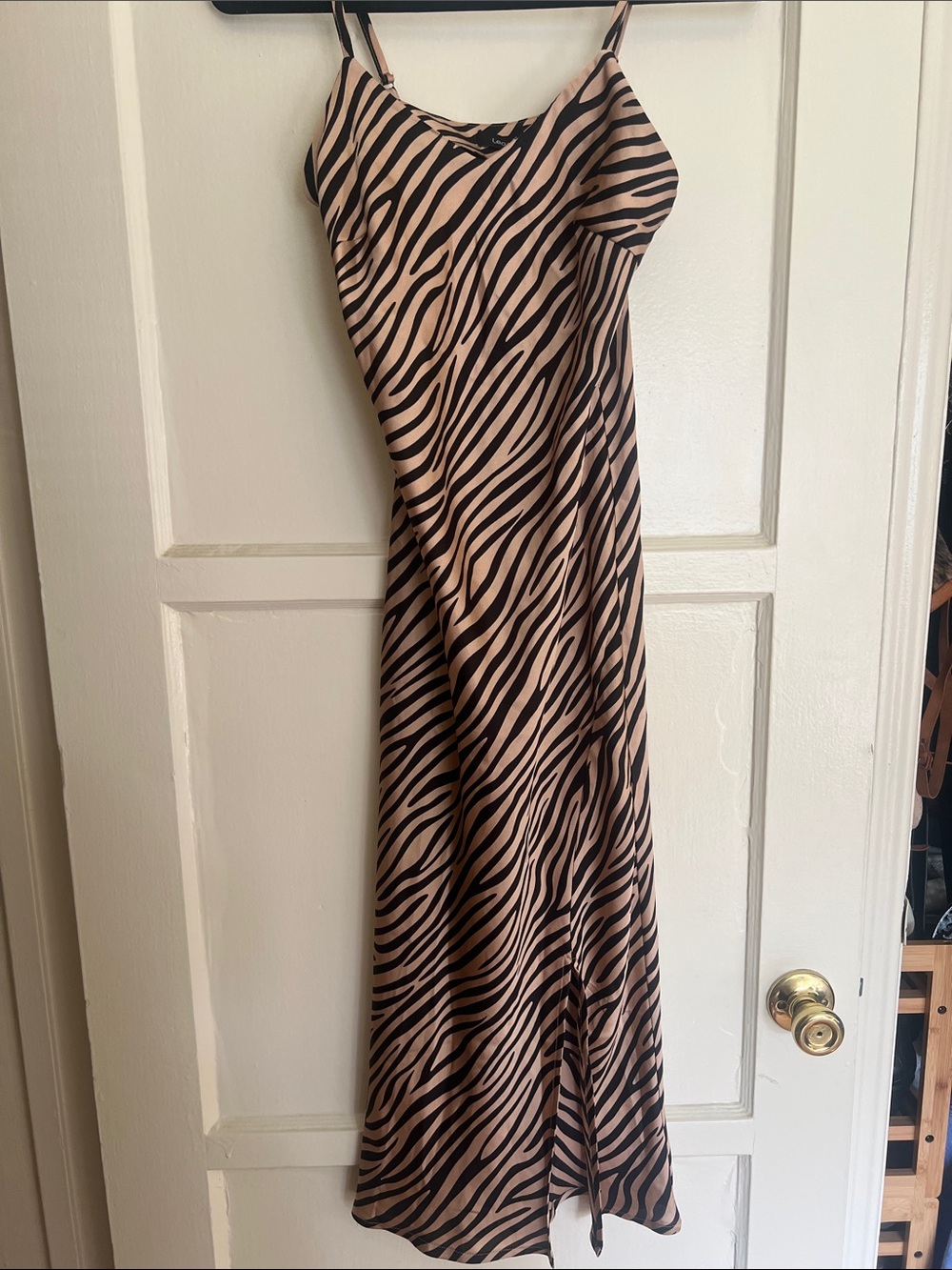 Lea & Viola Beige and Black Zebra-Print Slip Maxi Dress